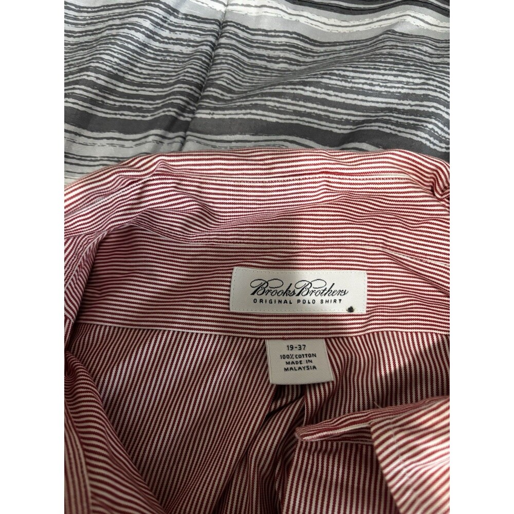 Brooks Brothers Men's Original Polo Oxford Shirt 19 37 Button Down Red Striped - Picture 6 of 7